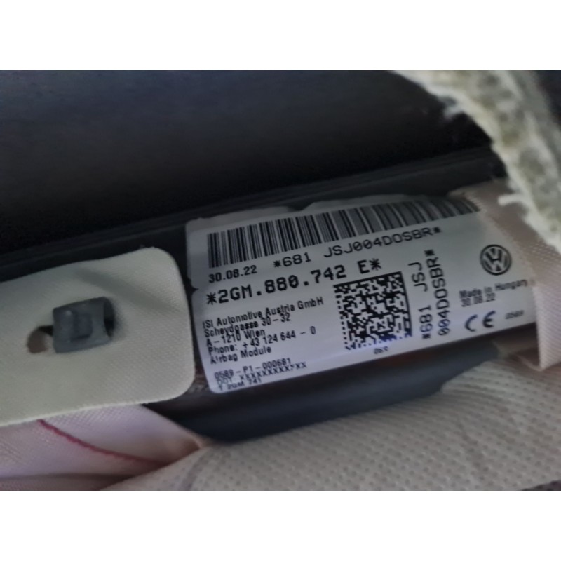 AIRBAG CORTINA DELANTERO DERECHO 2GM880742E 